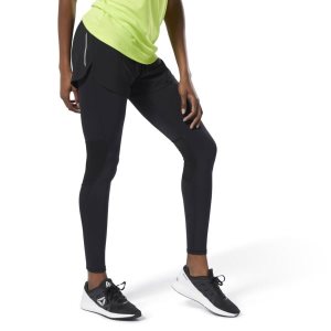 Legginsy Damskie Reebok Running Two-in-One Czarne PL 43CDWZN